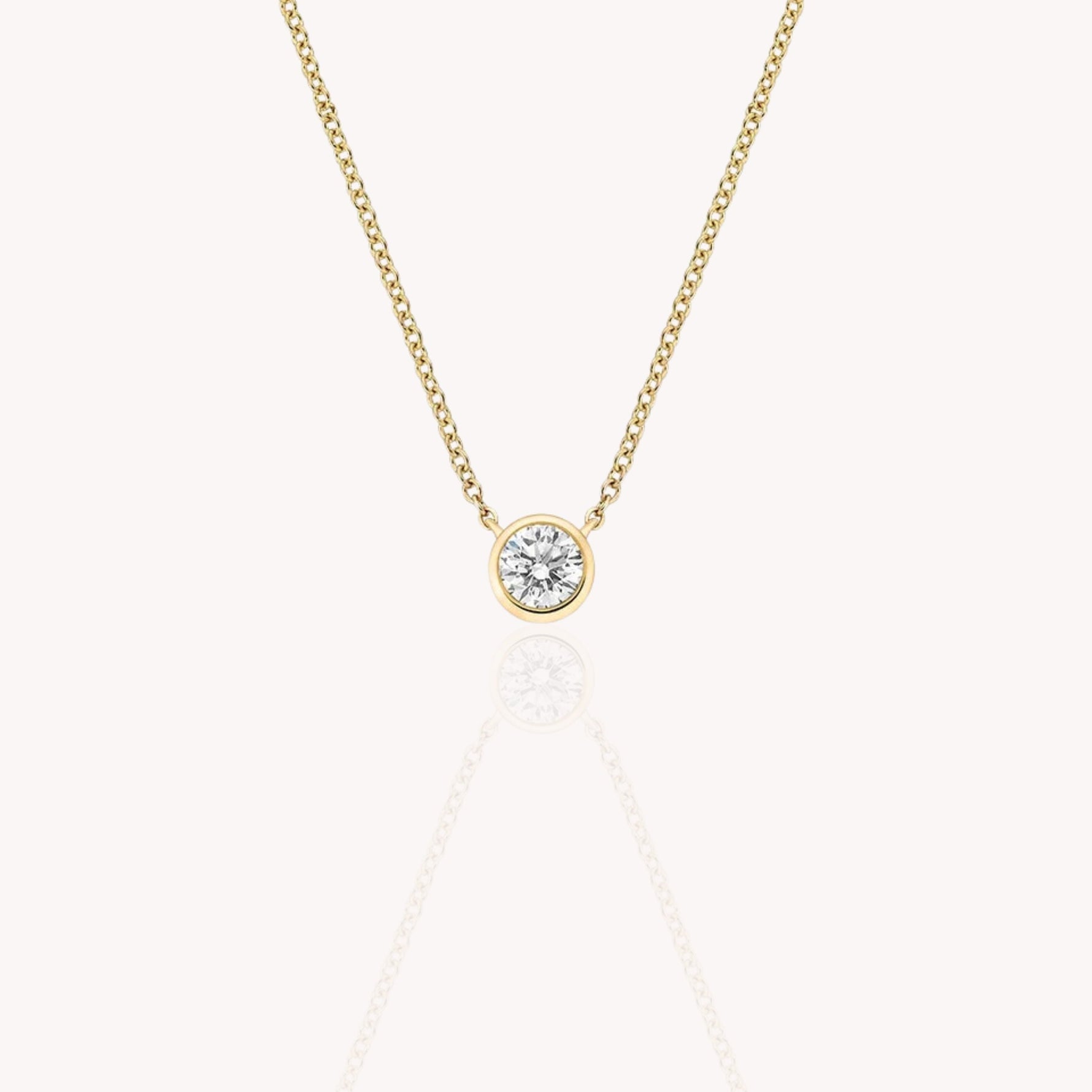 Bezel Set Round Diamond Necklace 0.5 Carats - 14k Solid Gold-0